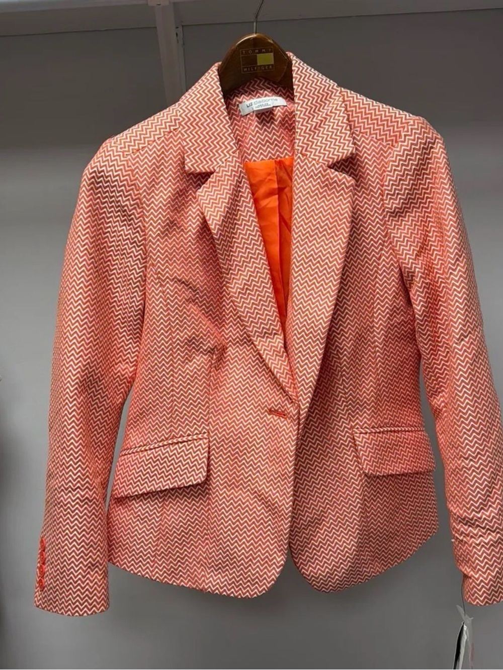 Liz Claiborne Coral and White Chevron Blazer